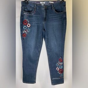Vintage America Blues Straight Leg Bestie Jean with Floral Embroidery Plus Size